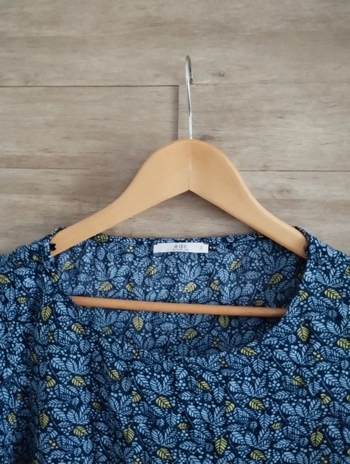 Blouse manches courtes EDC bleu feuillage TS - photo numéro 3