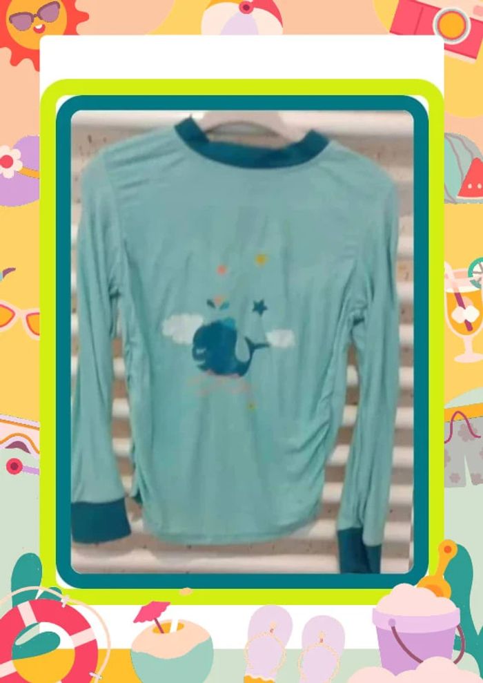 Tee  shirt  manche longue  de Piscine  / Plage  vert vert eau motif baleine Wanabee  Taille 18  mois - photo numéro 2
