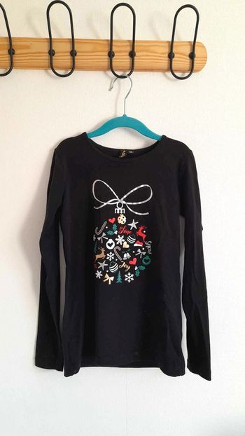 Tee-shirt noir manches longues motif Noël 10 ans