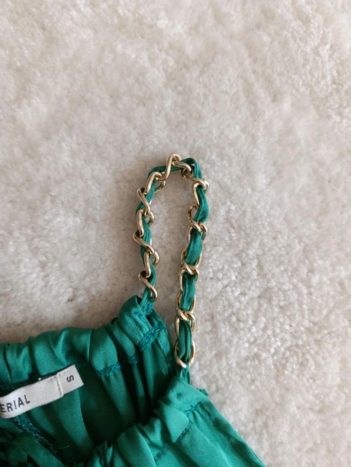 Robe d'été de soirée légère fluide Impérial soyeuse vert émeraude asymétrique classe chic - photo numéro 8