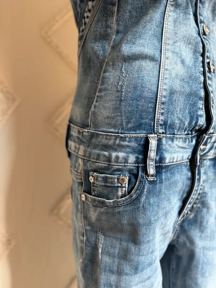 Combinaison en jean vintage années 2000 – Softy Denim – effet corset – coupe droite taille M - photo numéro 14