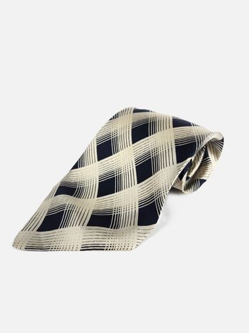 Cravate Louis Féraud Soie Homme Motifs Carreaux Losanges Marine Crème Élégante Vintage