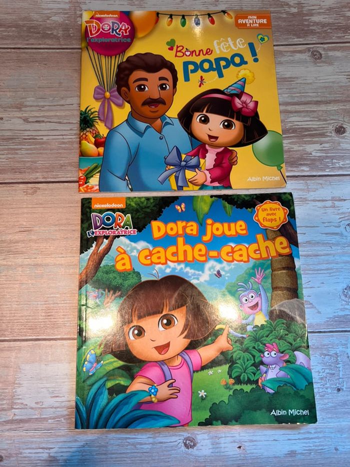 Lot de 2 livres dora l’exploratrice : dora joue à cache cache et bonne fête papas