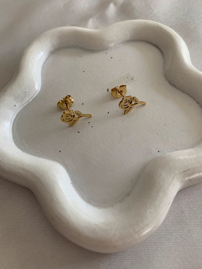 Boucles d’oreilles fleur rose en acier inoxydable doré - photo numéro 7