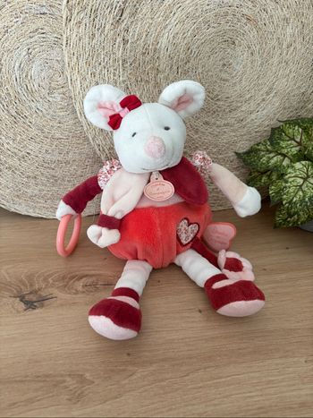 Doudou activité souris clémentine grelot anneau doudou et compagnie