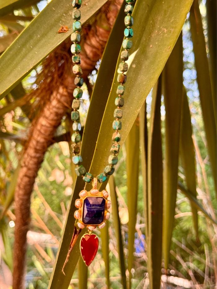 collier habaha Paris fils tissés chaîne réglable  gros pendentif lapis-lazuli Coraline  perles eu - photo numéro 7