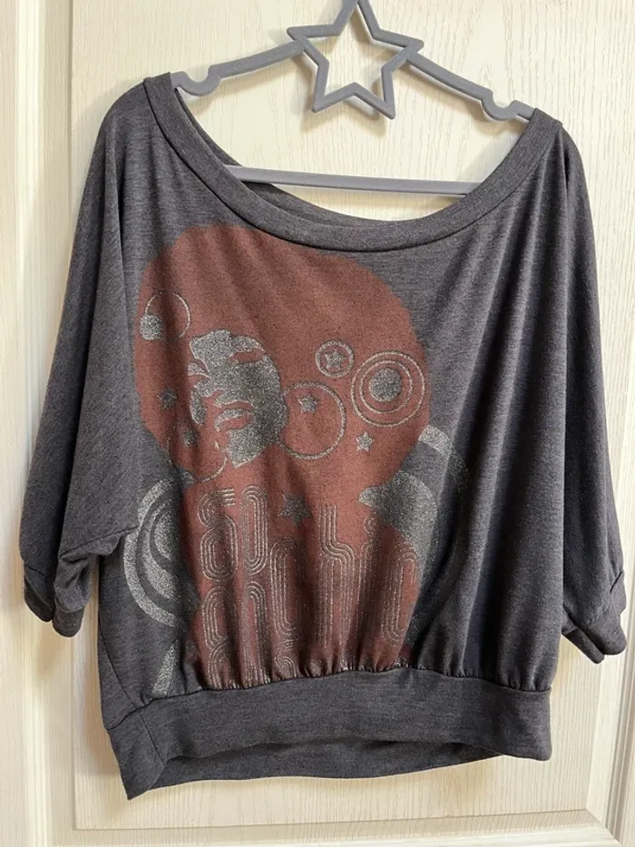 Top disco gris pailleté et marron taille 42 / très bon état - photo numéro 2