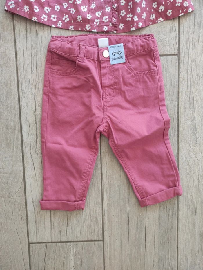 Ensemble pantalon et blouse, bordeaux. 12 mois. Neuf - photo numéro 2