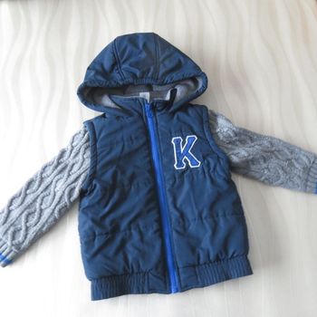 Blouson bleu marine et gris avec capuche, Baby Club, 2 ans, manches : tricot