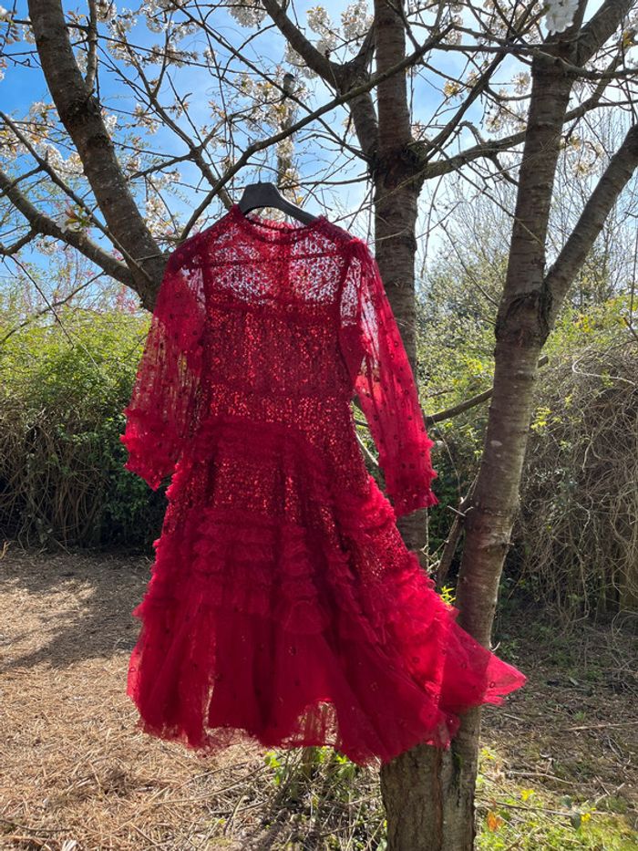 Robe longue Rouge voile paillettes jupon froufrou T 40 - photo numéro 9