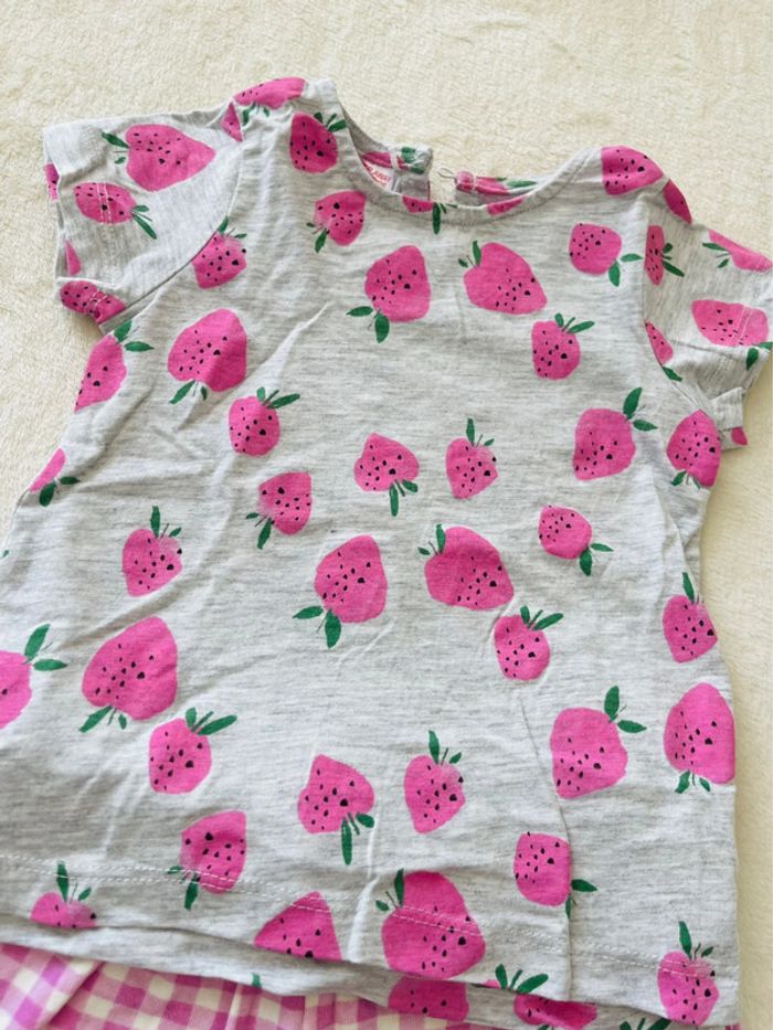 Petit ensemble short rose et tee shirt gris 12/18 mois 86cm - photo numéro 3