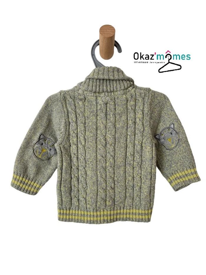 Gilet gris et jaune en maille torsadée - Orchestra 3 mois (60cm) - photo numéro 3