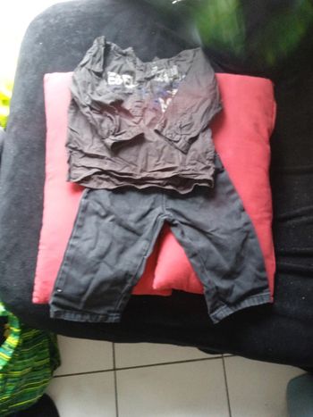 Chemise col mao+jean noir 86 cm