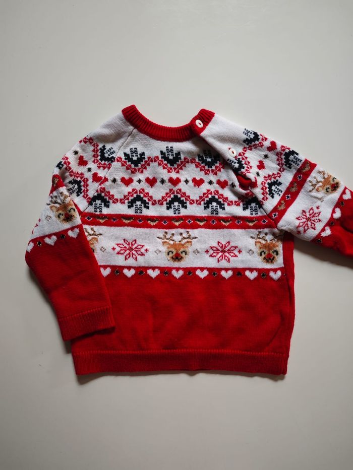 Pull Jacquard Rouge Noël Mes petits Cailloux 12 mois - photo numéro 5