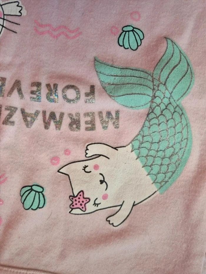 Ensemble Tee-shirt manche courte chat sirène et Short en coton coquillage - photo numéro 8