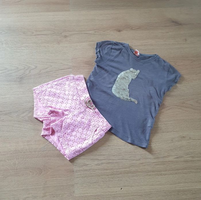 đź©· Ensemble tee-shirt MC short broderies anglaise TAO/Kiabi 4 ans #emyfleury_4ansfille