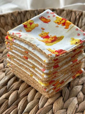 Lingettes lavables Winnie l’ourson lot de 10 en éponge bambou 