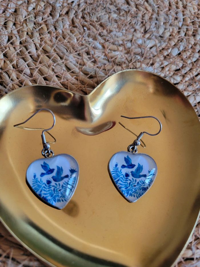 Boucles d'oreilles cœur et hirondelles - photo numéro 4
