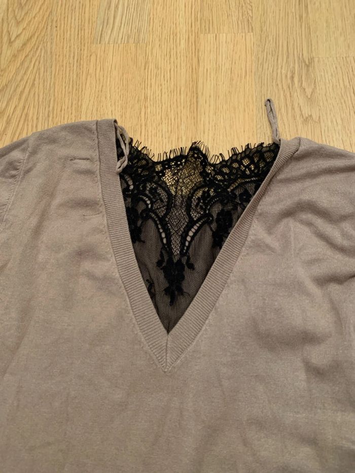 Pull marron à dentelle taille M - photo numéro 3