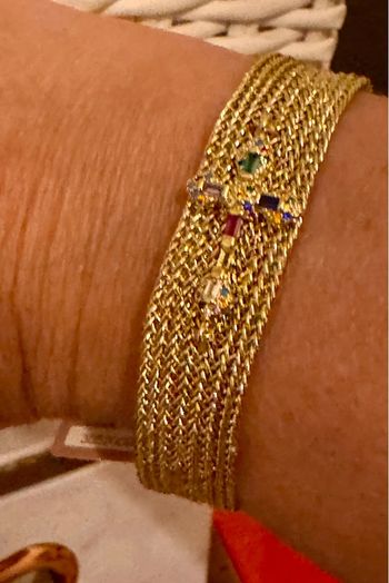 Bracelet manchette fils tissés or réglable croix acier inoxydable or cristaux
