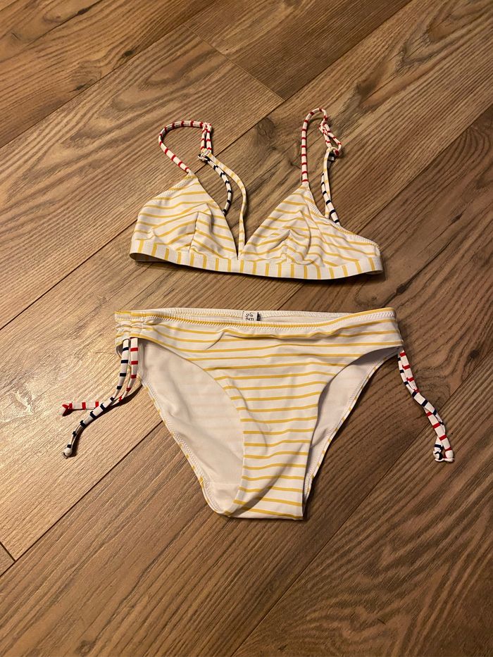 Maillot de bain 2 pièces Etam T36 rayé jaune et blanc