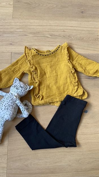 Blouse Kiabi gaze de coton et legging noir H&M 12 mois