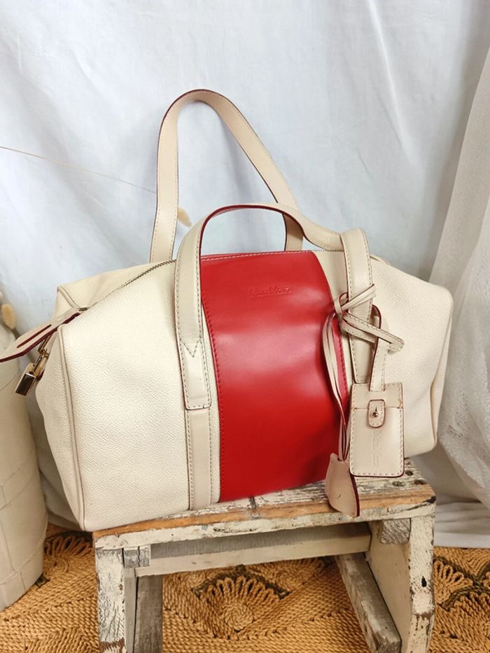 Max Mara | Sac à main cuir rouge et crème