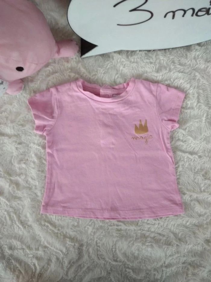 Tee shirt chemise manches courtes Fille 3 mois Couronne "Magic" Tex Baby 100% coton - photo numéro 2