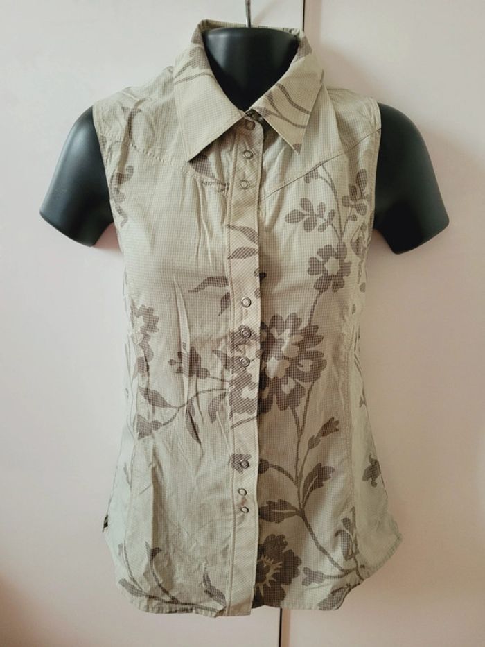 Haut Top tee shirt débardeur vert clair motifs fleurs floraux chemise coquette chemisier taille M 38