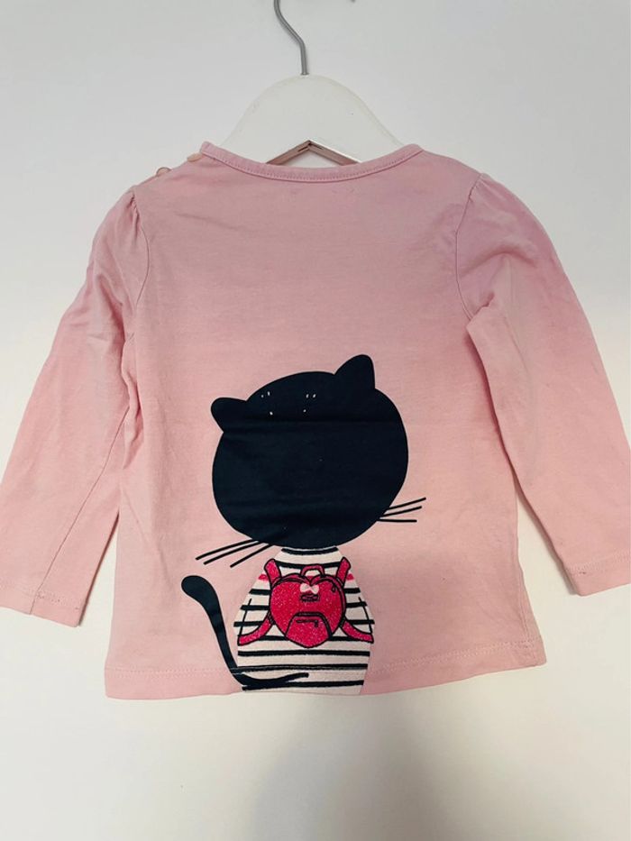 Tee shirt manche longue fille rose chat 18 mois - photo numéro 3