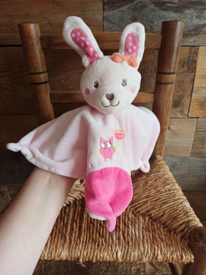 Doudou lapin rose tex hibou tbe - photo numéro 4