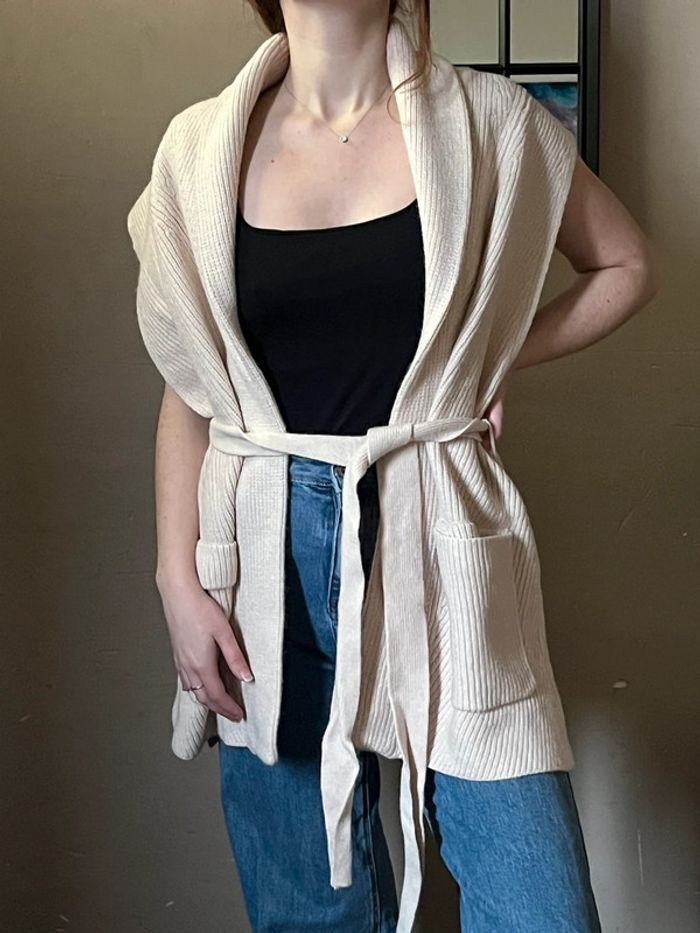 Veste sans manches avec ceinture et poches - crème - photo numéro 2