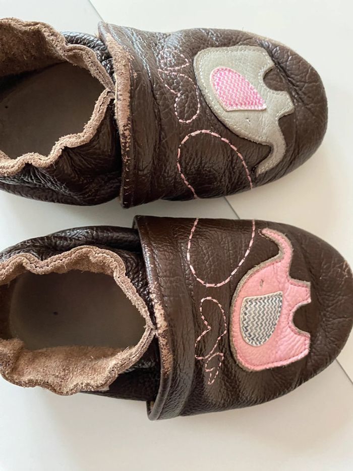 Chaussons éléphants rose et chocolat taille 24/25 - photo numéro 2