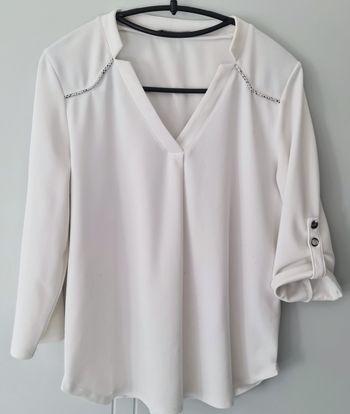 T. 38 (M) - Jolie tunique fluide blanche, chic et légère (légèrement abîmée)
