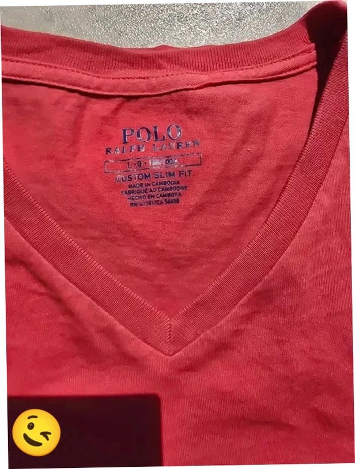 T-shirt Ralph Lauren L coupe col V Rouge Homme Men tee36 - photo numéro 2