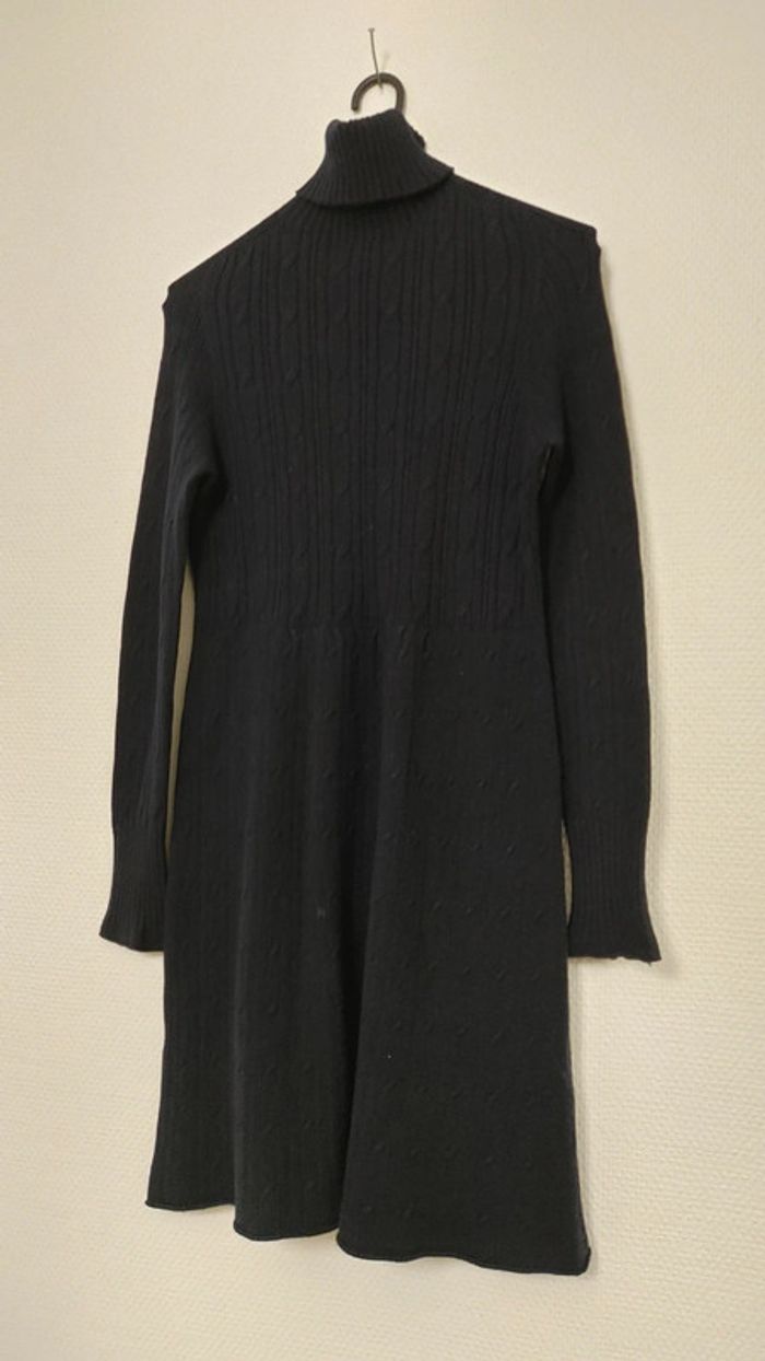 Très belle robe col roulé en laine bleu foncé - photo numéro 2