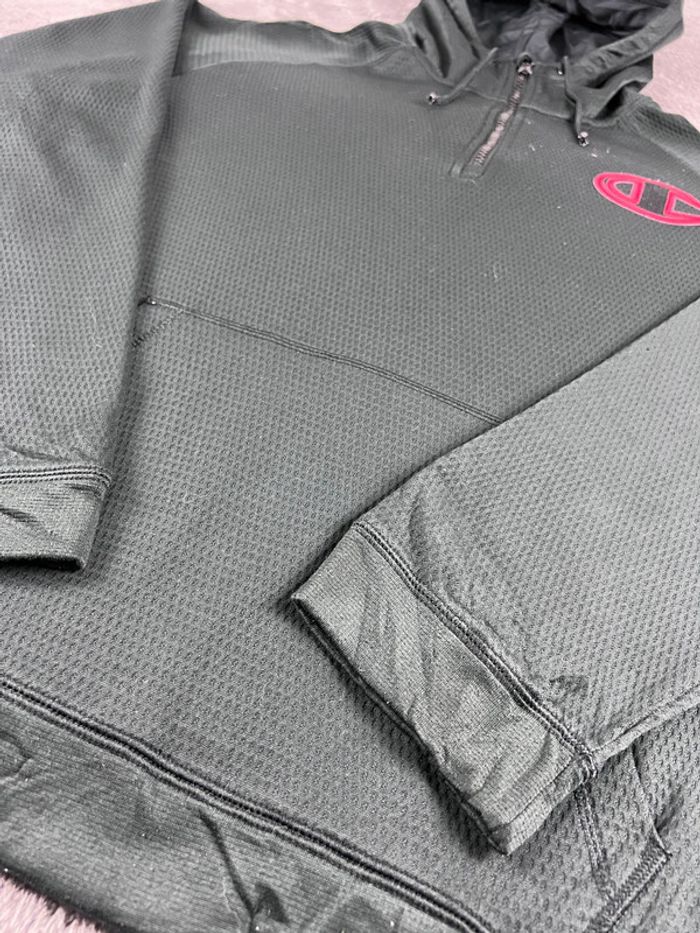 Sweat Capuche Champion Vintage Noir – Taille L – Logo Brodé Rouge - photo numéro 15