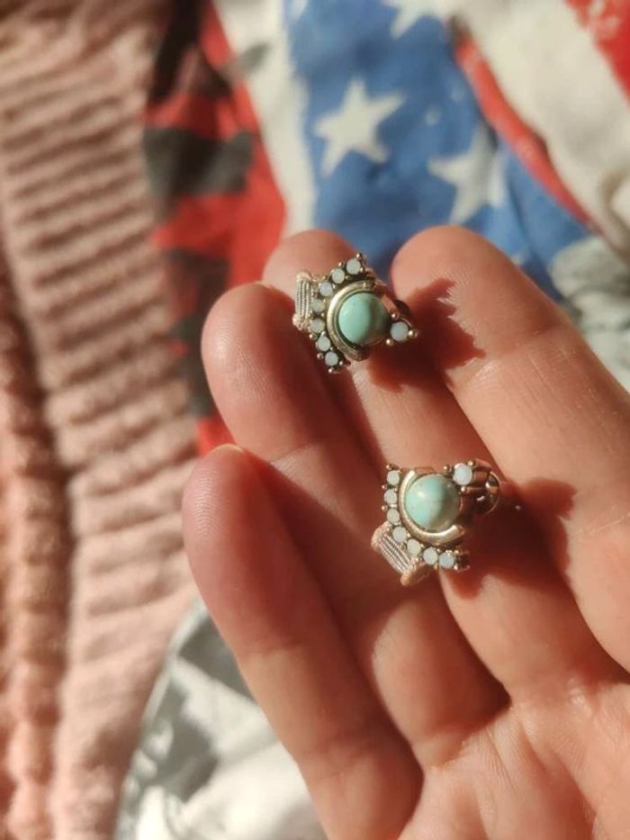 Jolies boucles d'oreilles avec pierre turquoise - photo numéro 4