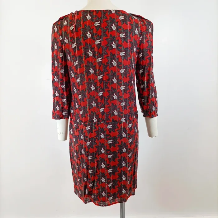 Robe fluide Bonobo imprimé fleuri rouge et noir, col V, manches 3/4, taille S A1572 - photo numéro 6