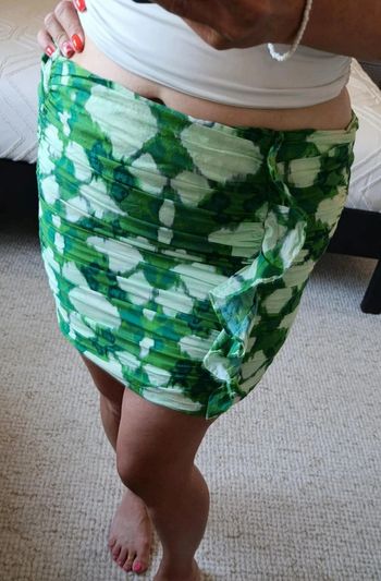 Jupe Zara M vert 100% coton été froncée froufrou