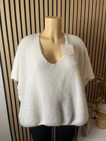 Pull sans manche blanc  crème laine et mohair