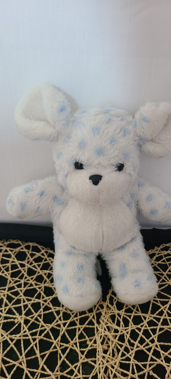 Peluche doudou ours ourson blanc bleu pois Nounours vintage - photo numéro 4