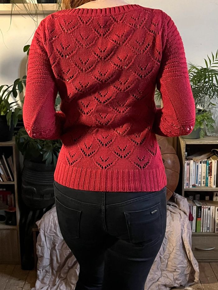 Haut manches longues type dentelle - rouge foncé - photo numéro 12