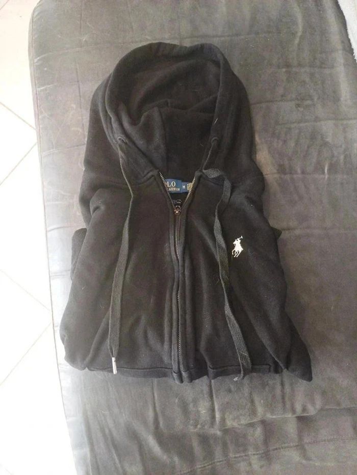 Sweat à capuche zippé Ralph Lauren noir taille M logo brodé blanc