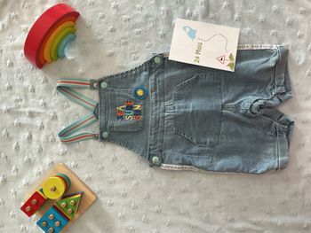 salopette short bleu clair pressions entre les jambes poche devant 24 mois mots d'enfants