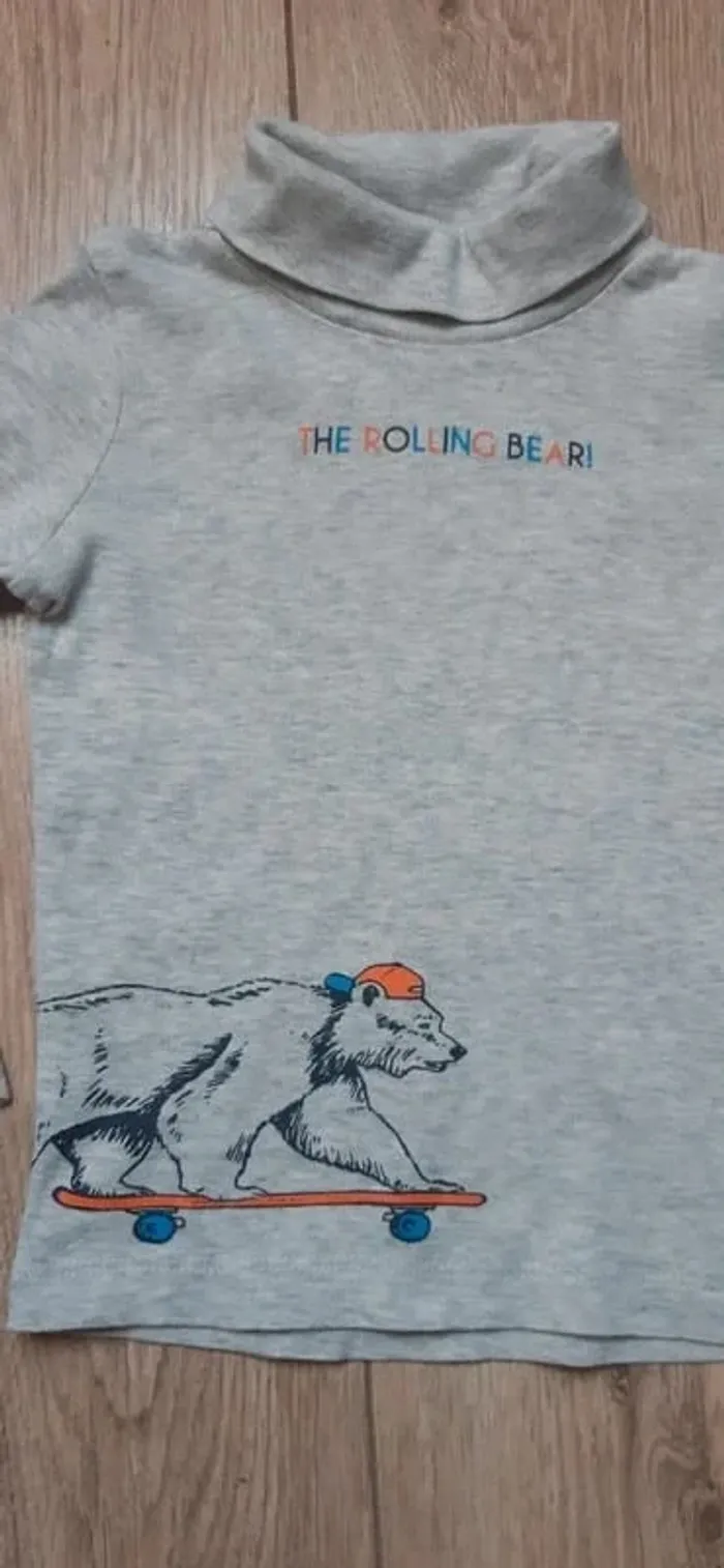 Sous-pull gémo gris chiné "ours" 4 ans en très bon état - photo numéro 2