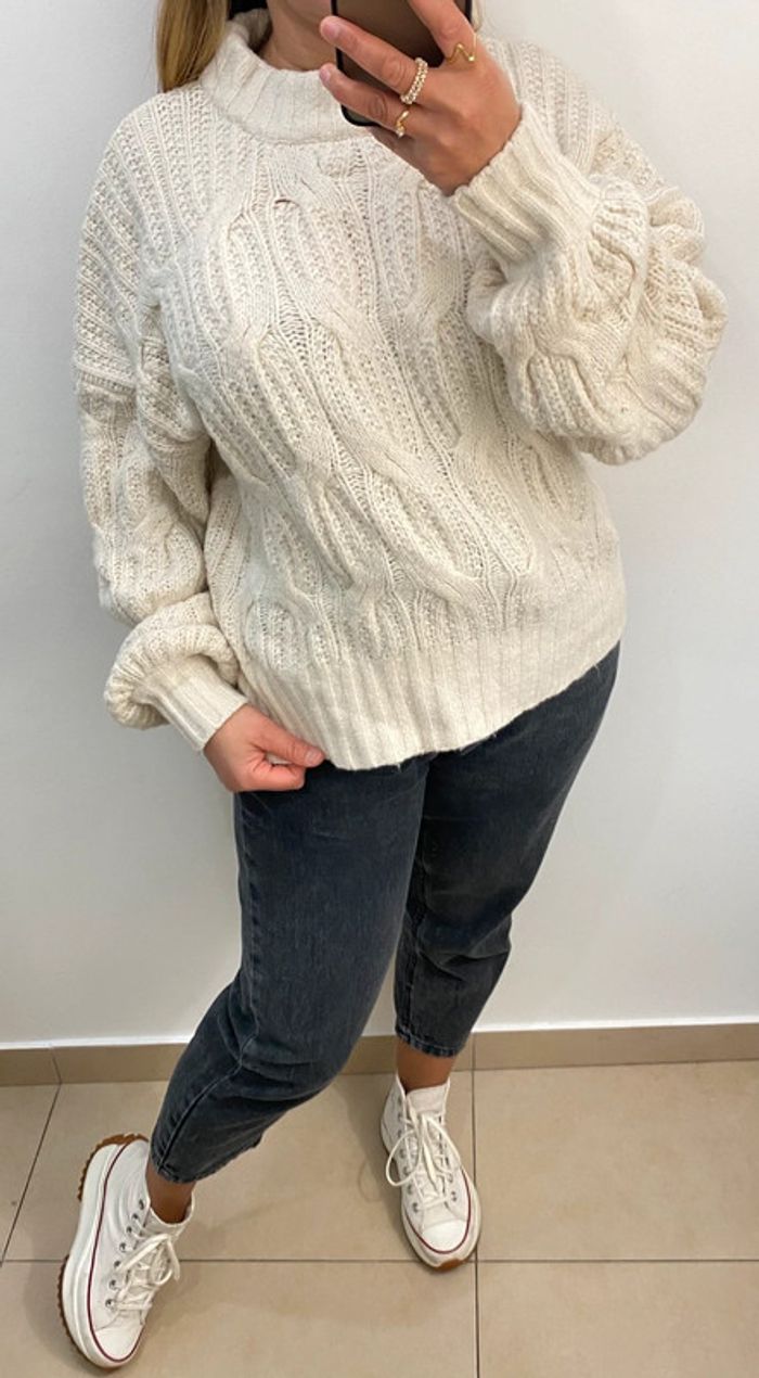 Superbe Pull Crème Torsadée Taille 38 - photo numéro 5