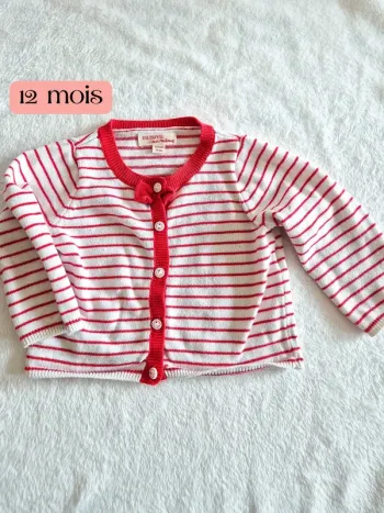 Gilet rayé rouge et blanc 12 mois