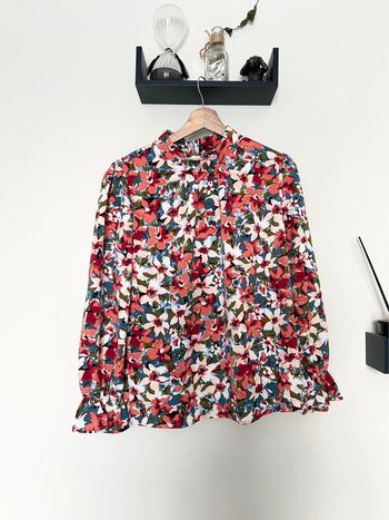 Blouse manche longue bleu - rouge, 36 - S, Shein