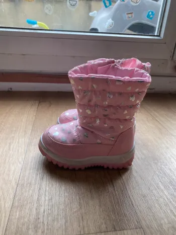 Bottes hiver enfant Rose coeur argent